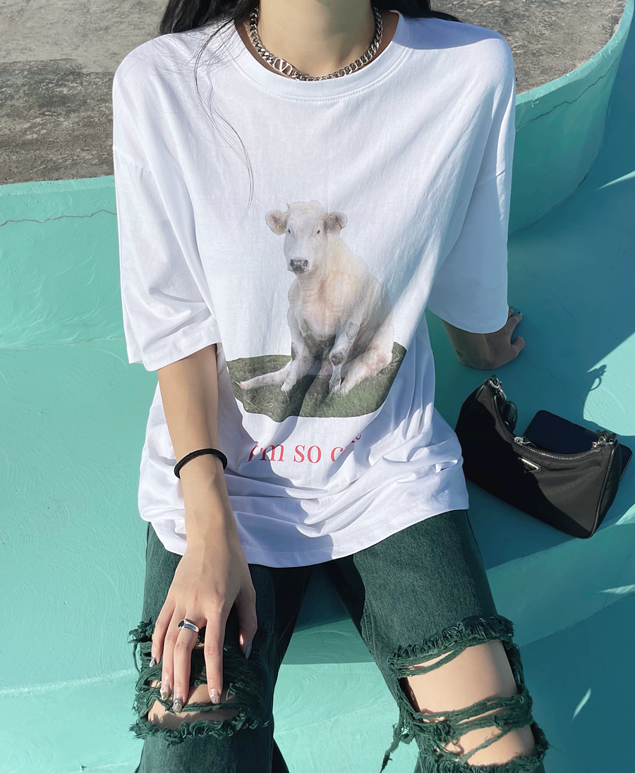 [UNISEX] 큐티 카우 오버핏 반팔 티셔츠